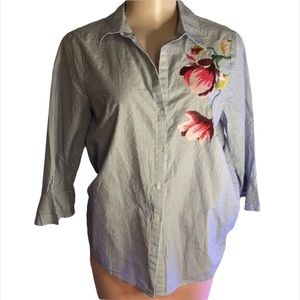 Melissa Paige petite stripped blue embroidered top‎